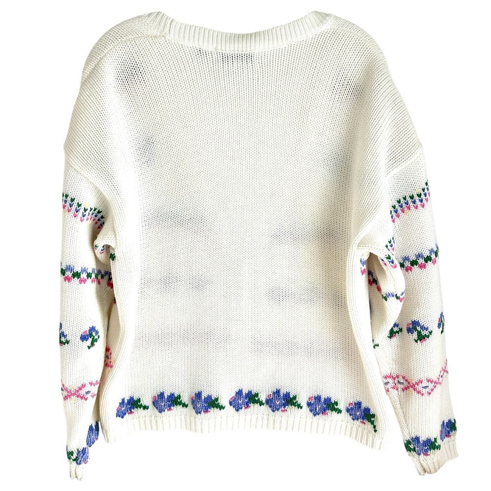 Silvercord Vintage 100% Acrylic Floral Pattern White Long Sleeve Cardigan Size L - Picture 2 of 7